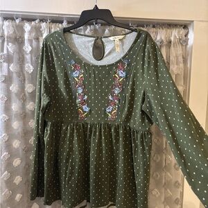Matilda Jane Green Floral Embroidered Blouse